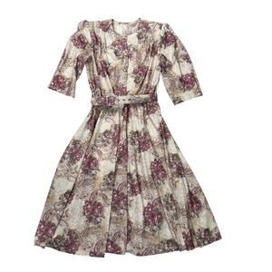 Vintage 80s California Looks Floral Paisley Midi Dress Sz 12 (tag 14) USA purple